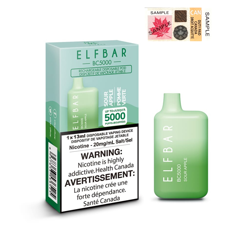ELF BAR BC5000 Sour Apple Disposable Vape - Elfbar Rechargeable