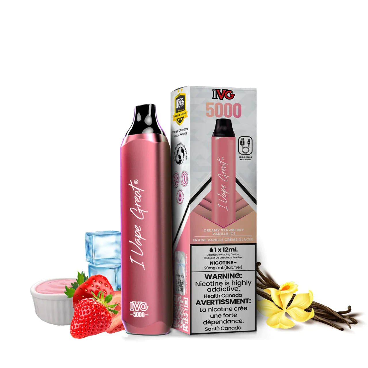 IVG 5000 Disposable Vape Creamy Strawberry Vanilla Ice