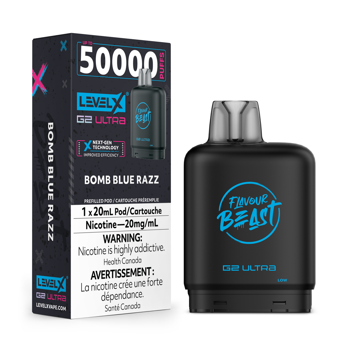 BOMB BLUE RAZZ - LEVEL X G2 ULTRA 50K POD
