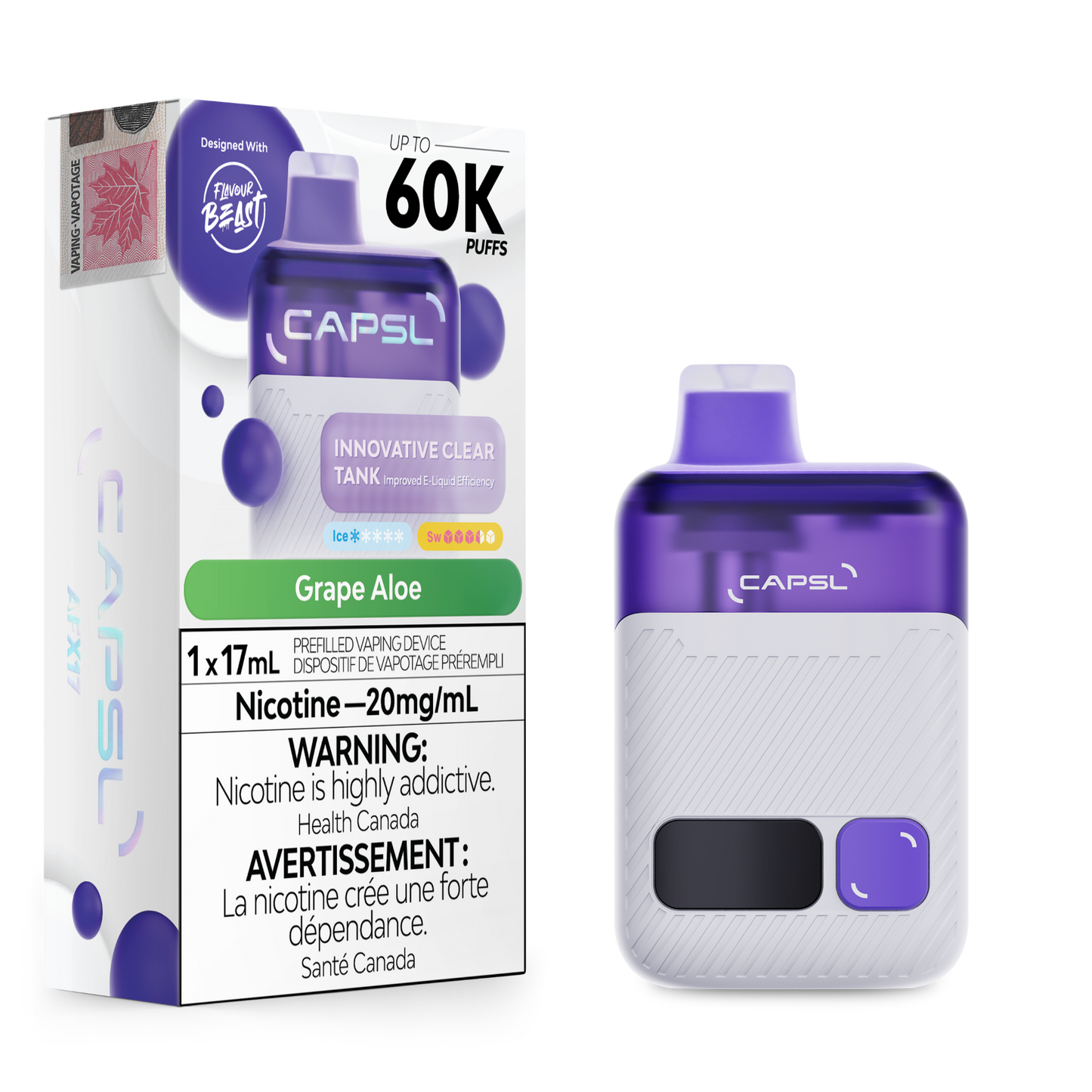 CAPSL 60K Grape Aloe Disposable Vape - 60000 Puffs