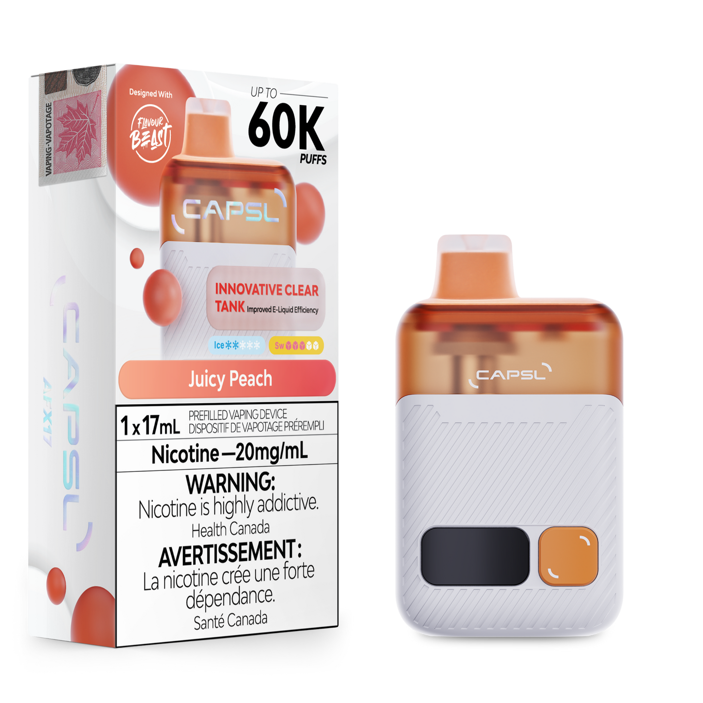 CAPSL 60K Juicy Peach Disposable Vape - 60000 Puffs