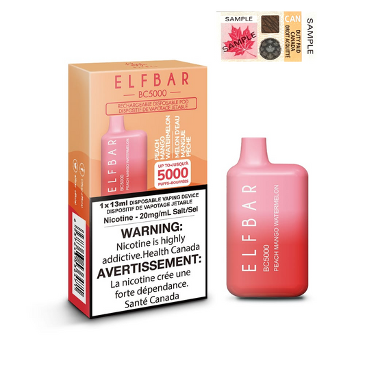 ELF BAR BC5000 Peach Mango Watermelon  Disposable Vape - Elfbar Rechargeable